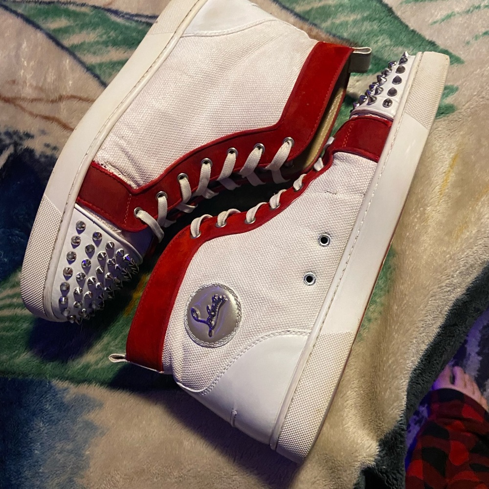 Christian Louboutin Red and White Studded Sneakers